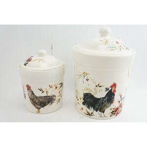 Williams Sonoma Canister Set Marc Lacaze 2008 Cream Rooster Floral Italy EUC